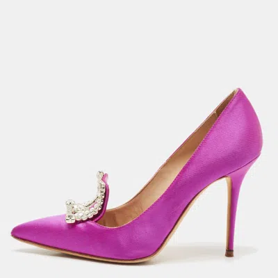 Pre-owned Manolo Blahnik Fuschia Satin Crystal Embellished Borlak Pumps Size 36