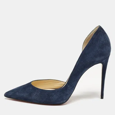 Pre-owned Christian Louboutin Navy Blue Suede Iriza D'orsay Pumps Size 40.5