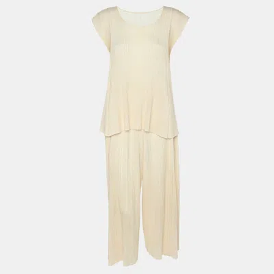 Pre-owned Issey Miyake Pleats Please By  Cream Plisse Top And Pant Set S
