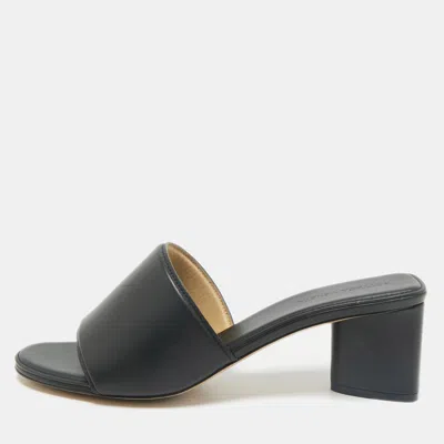 Pre-owned Bottega Veneta Black Leather Block Heel Sandals Size 41
