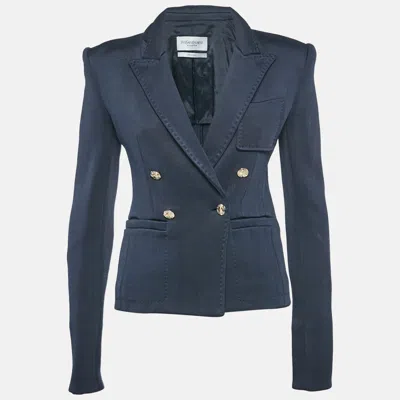 Pre-owned Saint Laurent Navy Blue Rib Knit Double Breasted Blazer S