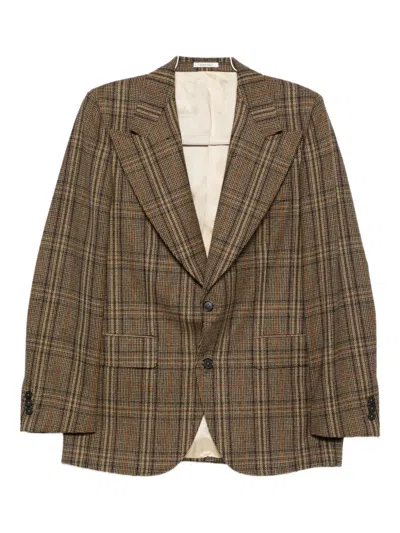 Husbands Checked Single-breasted Blazer In Brown