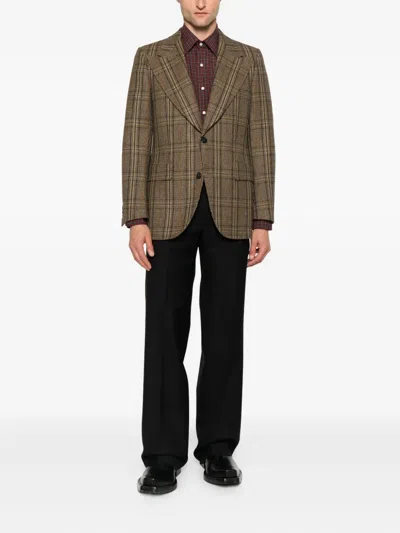 Husbands Checked Single-breasted Blazer In Brown