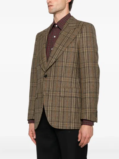 Husbands Checked Single-breasted Blazer In Brown