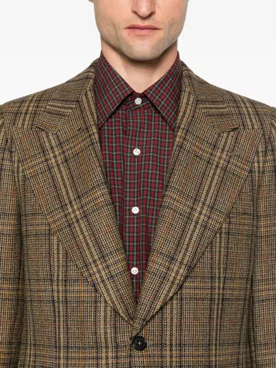 Husbands Checked Single-breasted Blazer In Brown