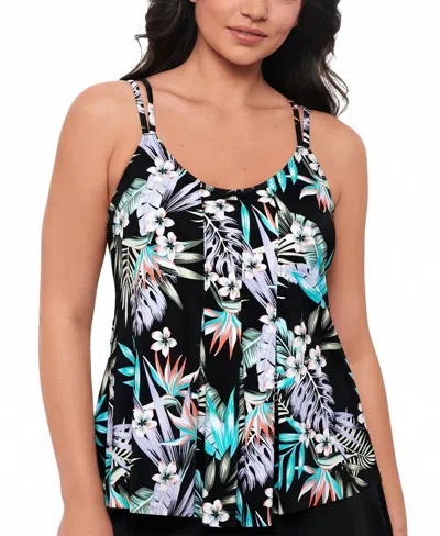 Swim Solutions Bring Me Flowers Tankini Top In Black In Multi