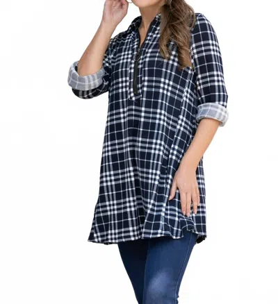 Orange Fashion Village Zip Neck Tunic Top In Navy