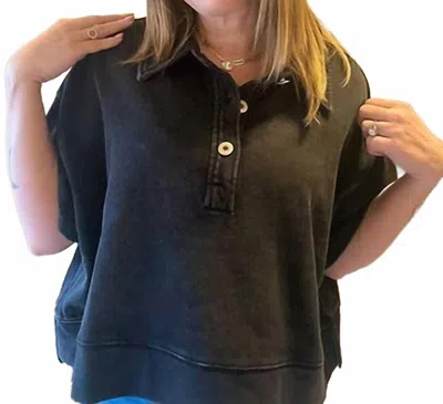 Heyson Mineral Wash Terry Crop Sweatshirt Top In Black In Black