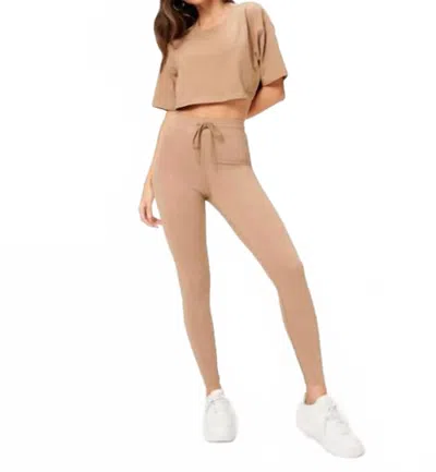 Good American Cotton Tie Waist Leggings In Putty In Metallic