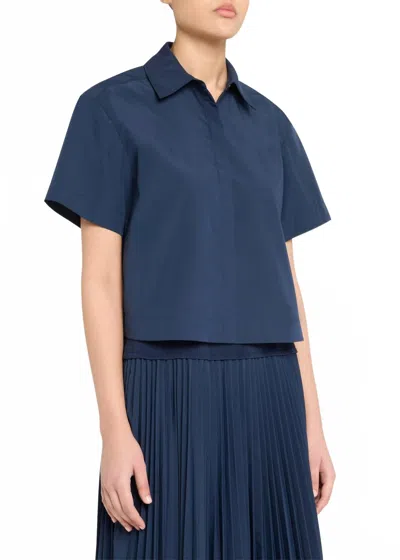 Simkhai Bernie Short Sleeve Pleated Shirt In Midnight In Blue