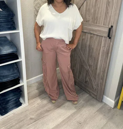 Risen Jeans High Rise Wide Leg Tencel Multi Pocket Cargo Pants In Mauve In Pink