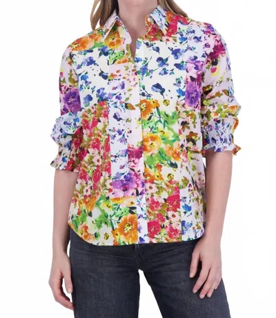 Foxcroft Olivia Floral Ruffle Sleeve Button-up Shirt