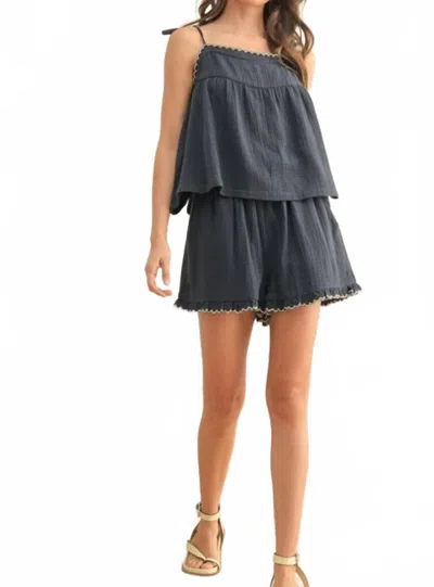 Miou Muse Gauze Tank Top And Short Set In Navy In Black