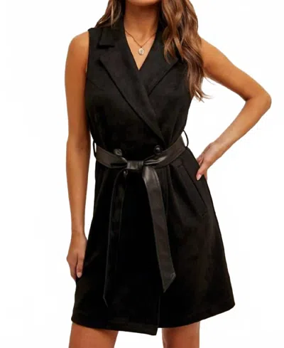 Hem & Thread Caught Your Eye Suede Belted Vest Dress In Black In Black