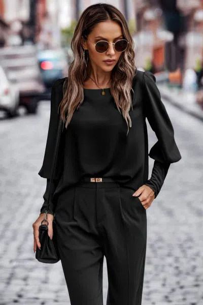 Fashnzfab Crew Neck Solid Leg Of Mutton Sleeve Shirt