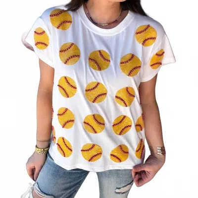 Queen Of Sparkles Queen Of Softball Tee In White In White