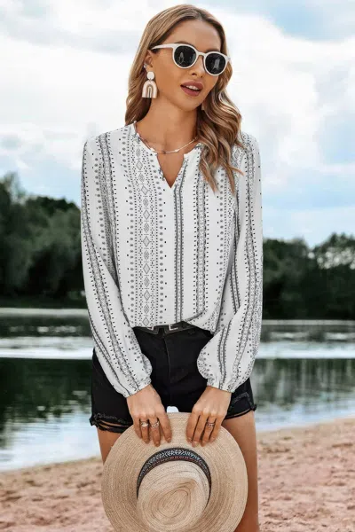 Fashnzfab Striped V Neck Vertical Stripe Loose Blouse