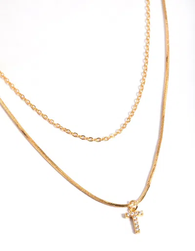 Lovisa Letter T Gold Plated Layered Diamante Initial Necklace