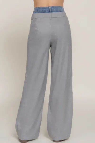 Fashnzfab Contrast Denim Waist Straight Long Pants