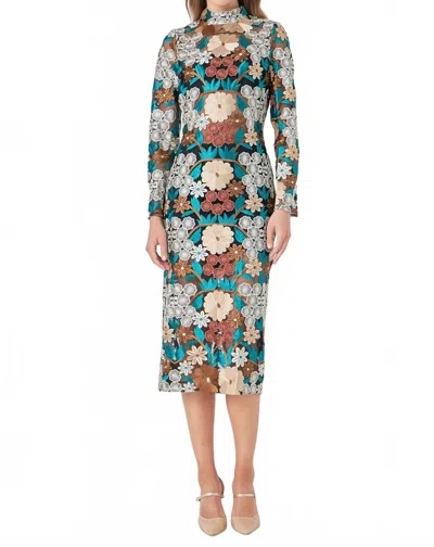 2.7 August Apparel Floral Cut Out Midi Dress In Green Multi In Multi