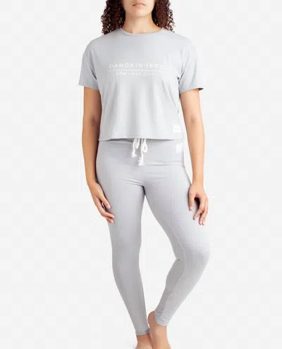 Danskin Ribbed Boxy Raglan Tee Sleep Set With High Waisted Leggings In Rainstorm
