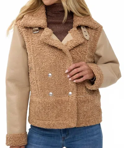 Esqualo Mixed Sherpa Button Jacket In Brandy