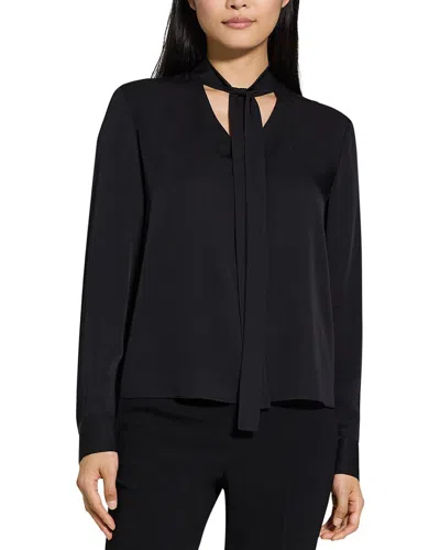 Theory Tie Neck Silk Blouse In Black