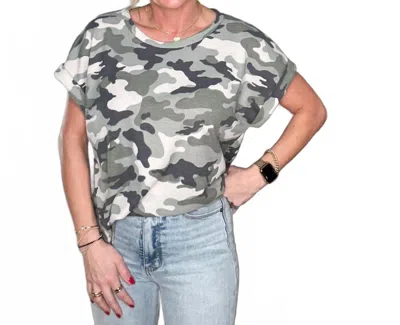 Sew In Love Short Sleeve Camo Top In Army Green In Animal Print
