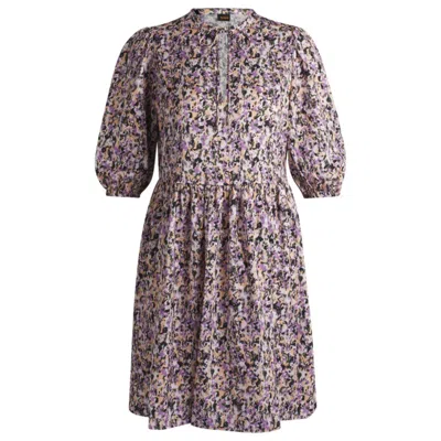 Hugo Boss Cropped-sleeve Dress In Hammered Satin With Seasonal Print In Multi