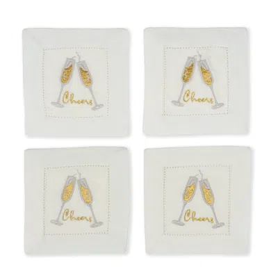 Tiramisu Fizz & Flutes Embroidered Cocktail Napkins In White
