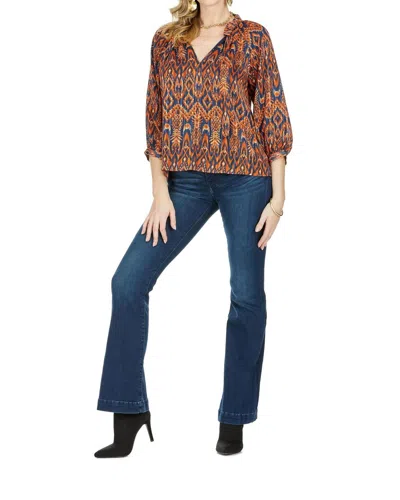 Jade Melody Tam Ruched V-neck Peasant Top In Tribal