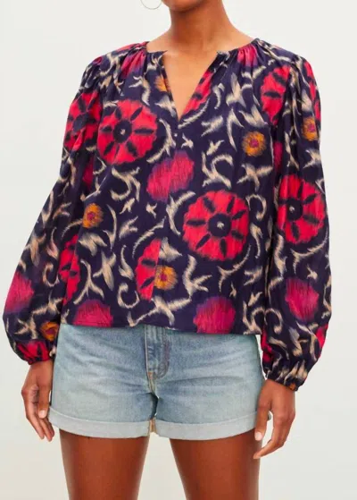Velvet By Graham & Spencer Fraser Printed Silk Cotton Voile Top In Twilight In Blue