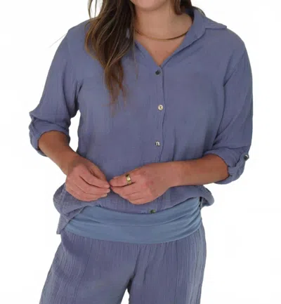 Fresh Laundry Gauze Button Up Shirt In Grey In Blue
