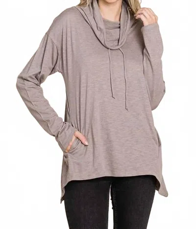 Culture Code Drawstring Cowl Neck Top In Mocha