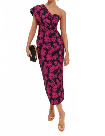 Saloni Mona Asymmetrical Maxi Dress In Rosa Noir In Pink