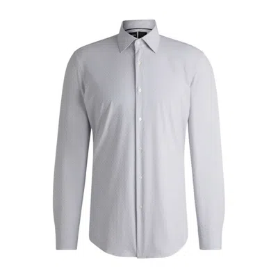 Hugo Boss Slim-fit Shirt In Melange Performance-stretch Jersey In Blue