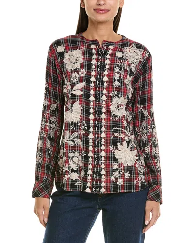 Johnny Was Mandarin Button Down Shirt In Red-black