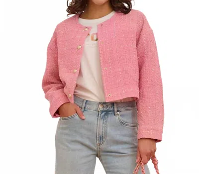 Esqualo Cropped Boucle Jacket In Rose In Pink