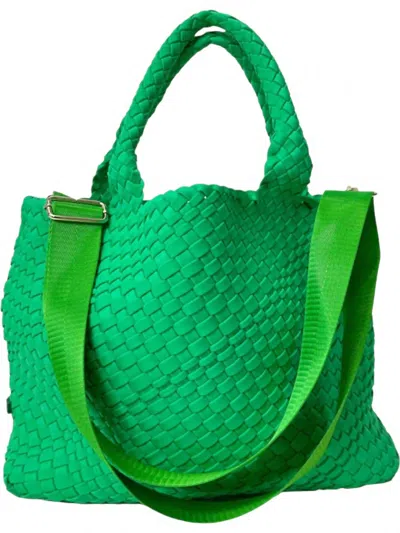 Ahdorned Lily Woven Neoprene With Pouch Tote Bag In Neon Green