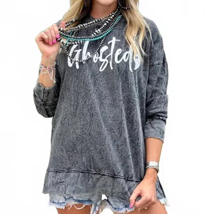 Texas True Threads Ghosted Black Acid Wash Sweatshirt In Faded Gray In Blue