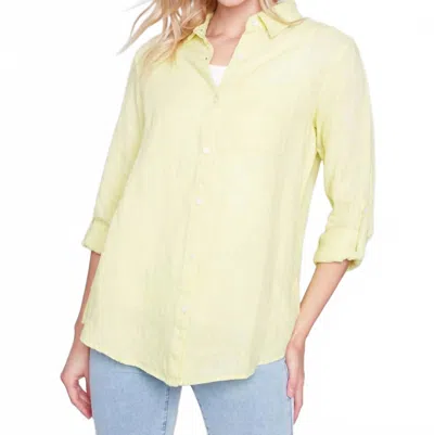 Charlie B Solid Button Front Linen Shirt In Yellow