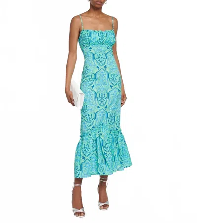 Rixo London Sorcha Printed Cotton Midi Dress In Green In Blue
