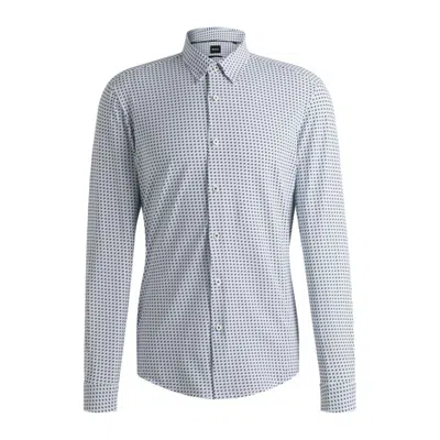 Hugo Boss Slim-fit Shirt In Printed Performance-stretch Jersey In Gray