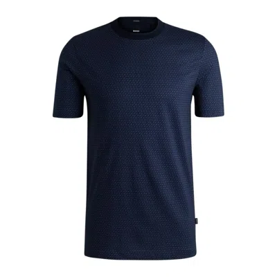 Hugo Boss Mercerized-cotton T-shirt With Two-tone Monogram Print In Blue