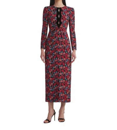 Saloni Jinx Long Sleeve Midi Dress In Follium Rouge In Red