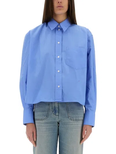 Victoria Beckham Shirt Cropped Long Sleeves In Blue