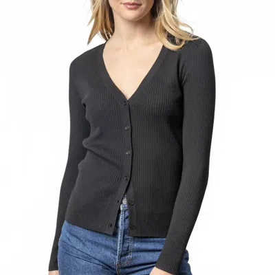 Lilla P Ribbed Cardigan In Black In Black