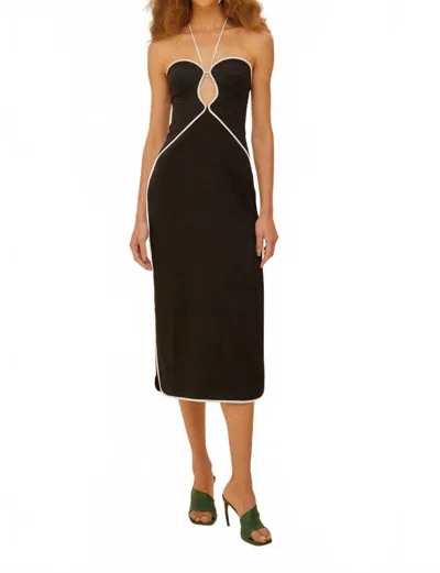 Farm Rio Contrast Detail Center Cutout Linen Blend Midi Dress In Black