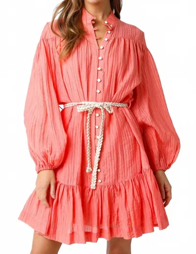 Olivaceous Long Sleeve Button Dress In Coral In Pink