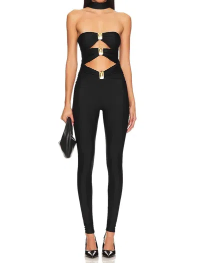 Ronny Kobo Jones Catsuit & Brushed Gold In Jet Black